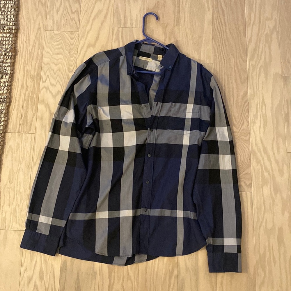 Burberry Brit Navy blue checkered cotton button down shirt - size XL